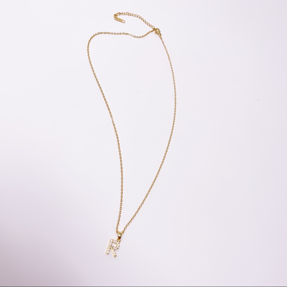 R initial Gold Necklace - Picture 4 of 8